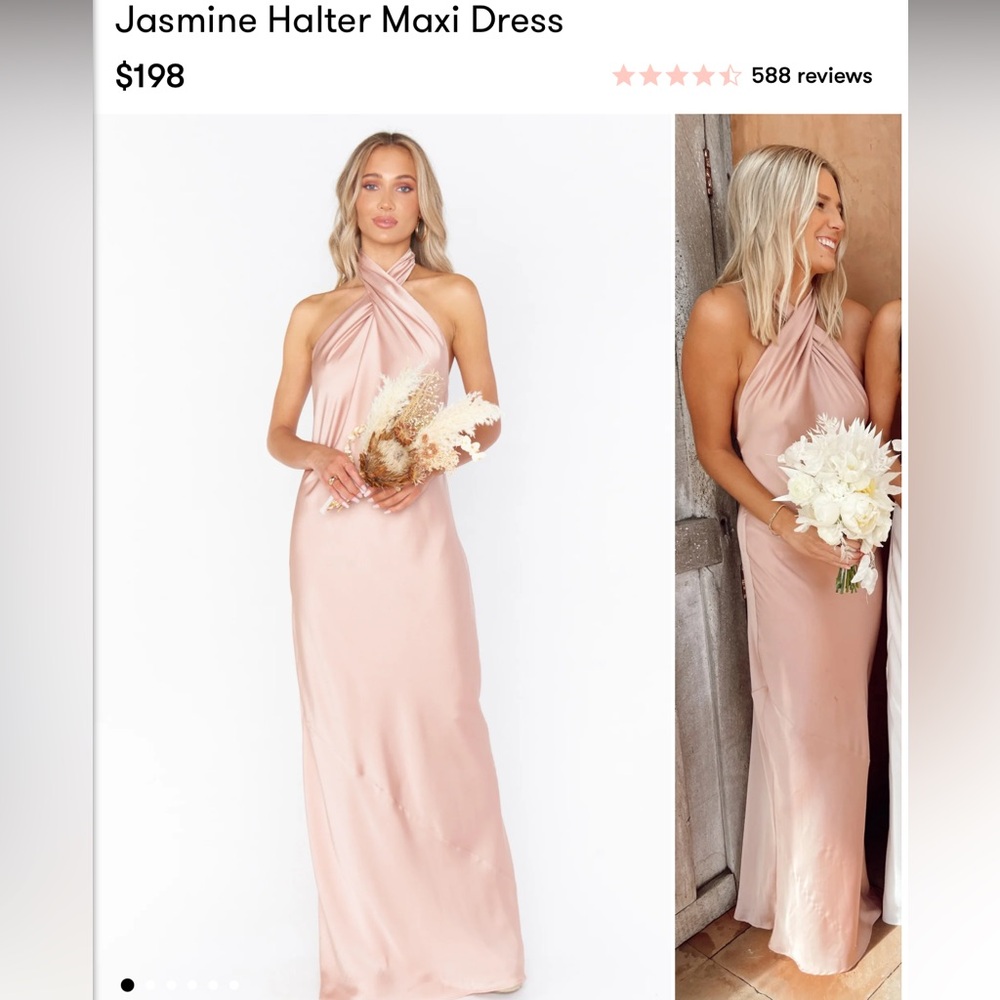 Show Me Your Mumu Bridesmaid: Jasmine Halter Maxi Dress (Rose Gold Luxe Satin)